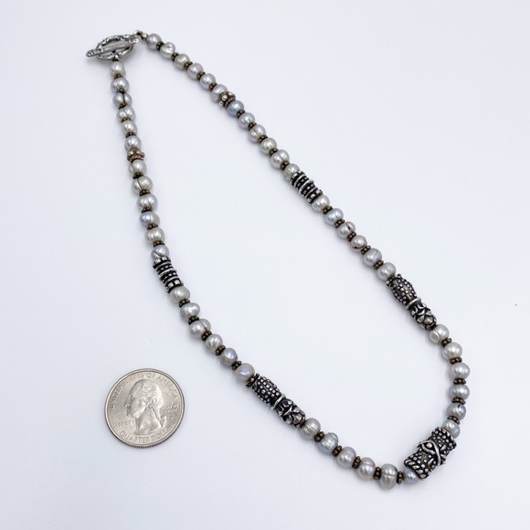 Vintage Freshwater Baroque Grey Pearl with Sterling Silver Spacers necklace - Picture 6 of 8